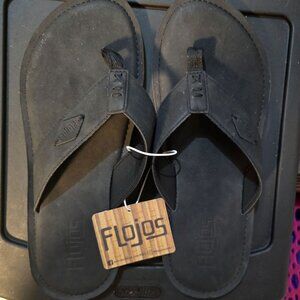 Flojos Mens Black Flip Flops Size 10 Rubber & Faux Leather Casual Footwear